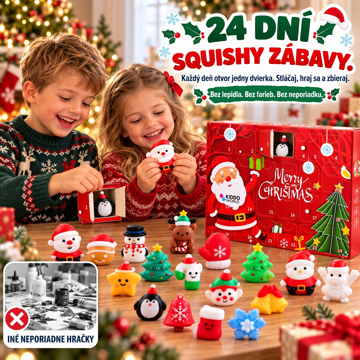 Vianočný Squishy adventný kalendár – 24 tajomných Squishy hračiek (3+ roky)