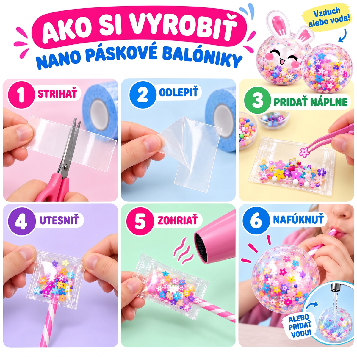 Nano Tape Bubble Squishies – Kreatívna 41-dielna súprava (4+ rokov)