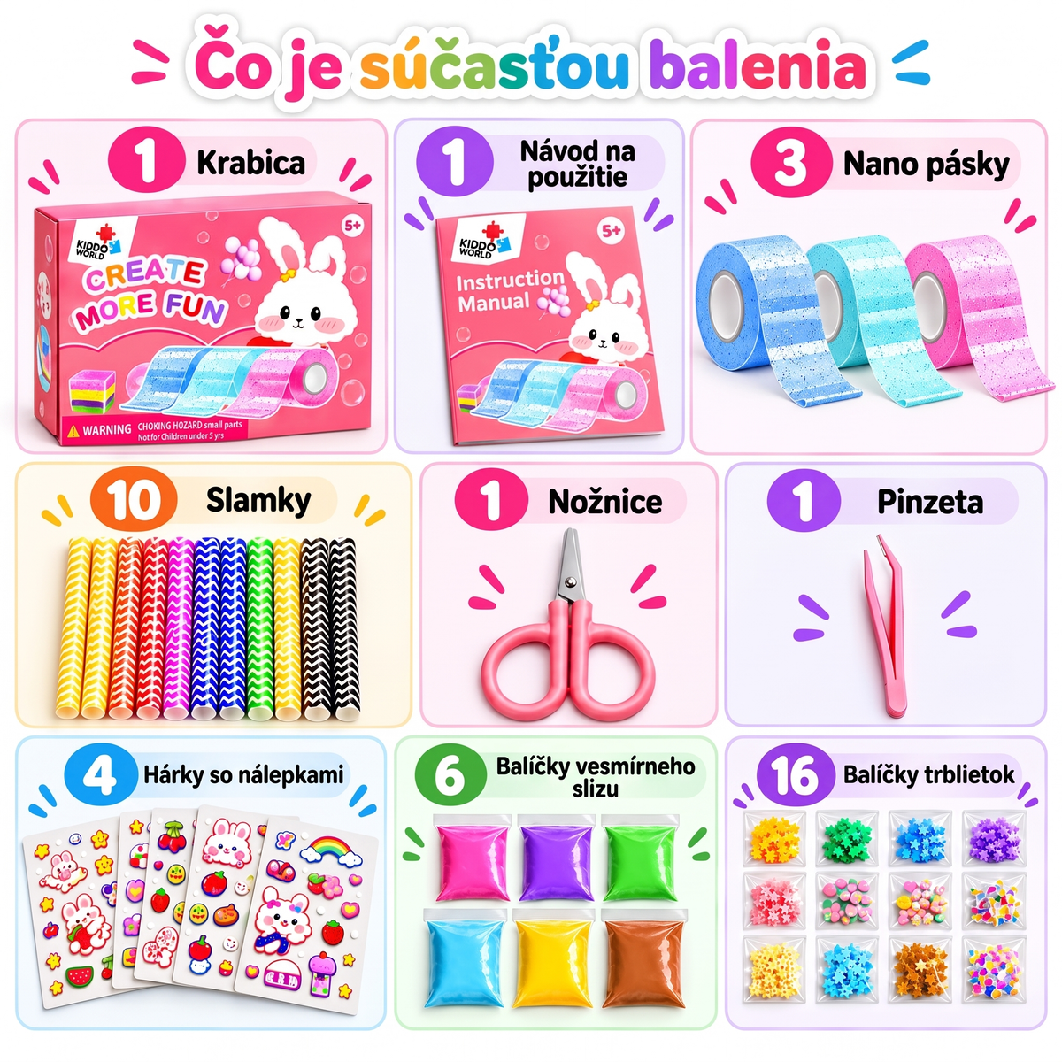 Nano Tape Bubble Squishies – Kreatívna 41-dielna súprava (4+ rokov)