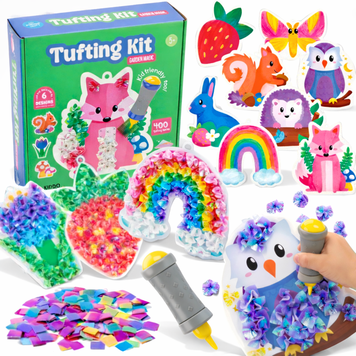 Tufting Kit – vytvor si mäkké 3D obrázky z farebných kúskov látky bez lepidla a neporiadku! (5+ rokov)